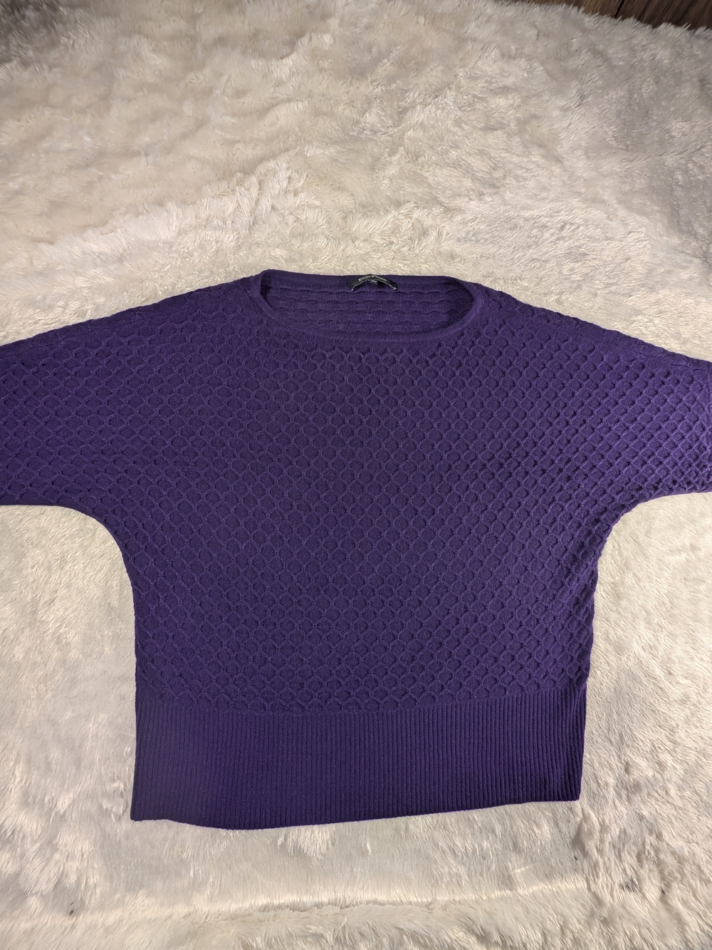 Evan Picone Rich Purple Textured Knit Crewneck Sweater
